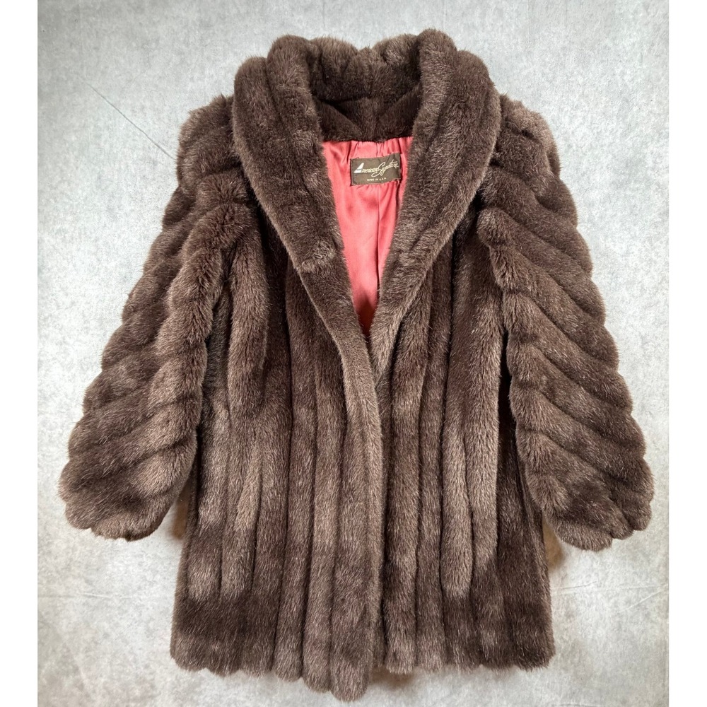 American Signature Vintage Womens Size 9/10 Faux Fur Coat Brown Made in USA